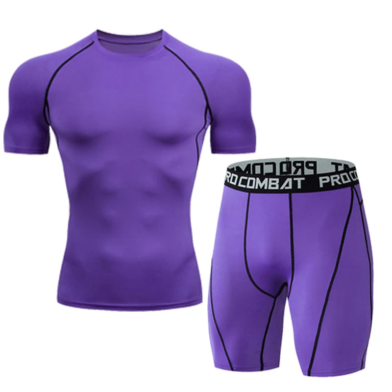 2026 Men's Quick Drying Running Sets Breathable Hiking  T-Shirt Short Soft Elasticity Gym Fitness Suits Outdoor Sports Male Sets