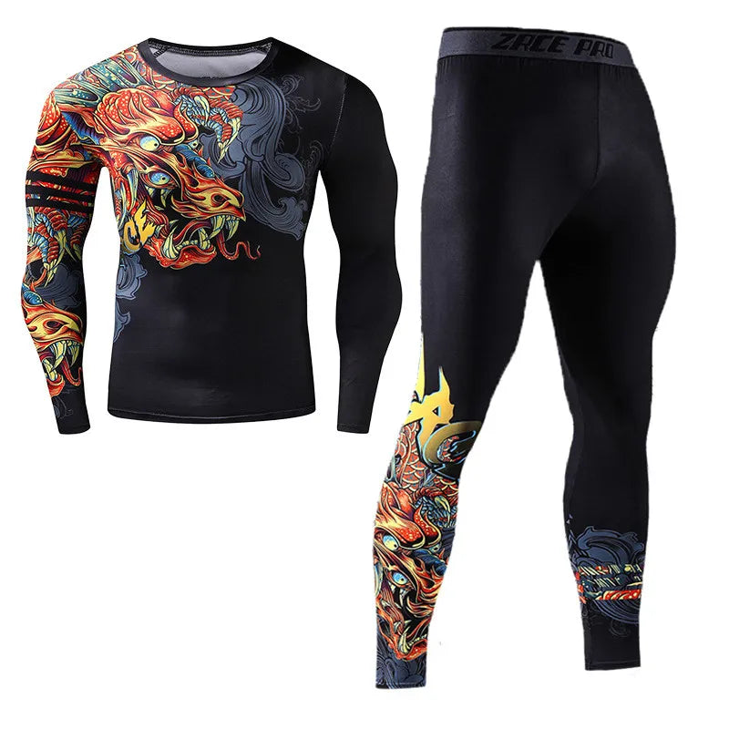 Men Long Sleeve Boxing Jersey Male GYM Fitness Tee Leggings Short Sport Running Set Skiing Basketball Football Clothes Suit D809
