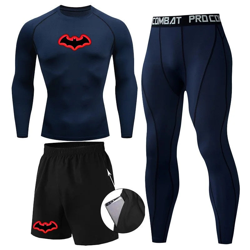 Men's 3-Piece Running Gym Outfit Quick-Dry Compression Wear for Morning/Evening Runs and Training in Spring and Autumn