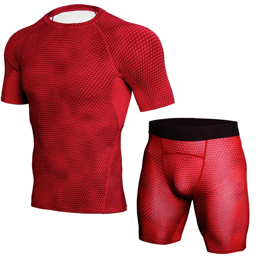 Men's Sports Suit male Quick dry Sportswear short sleeve T-Shirt Compression Clothing Fitness Training kit leggings Gym shorts