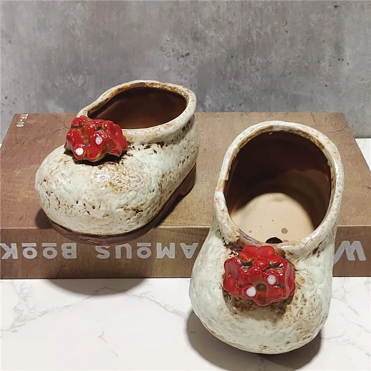 Living Room Decoration, Coarse Ceramic Vases, Hand-painted Cute Shoe Flower Pots, Indoor Balcony Succulent Plant Flower Pots