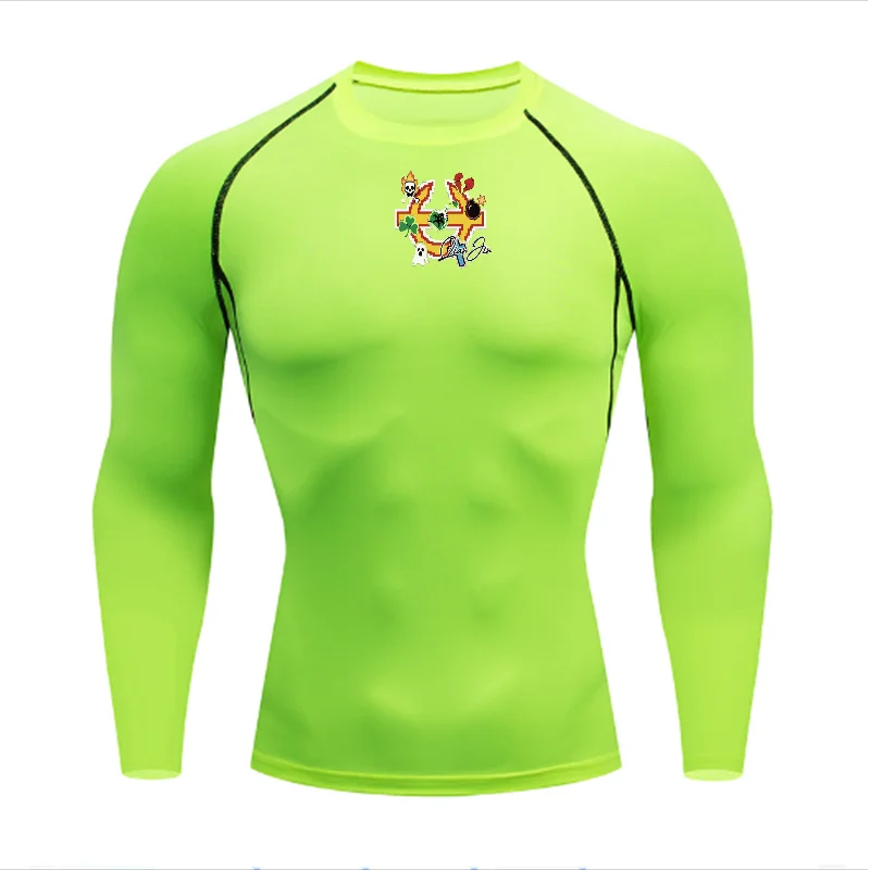 Men's Quick Dry Pixel Art T-shirt, Retro Game - Style Printed Compression Fitness Shirt with Yellow Cross, Skull, Clover, Gho