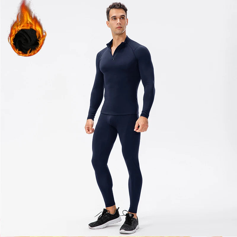 2 Pcs/Set Men's Velvet Tracksuit Fitness Sports Suit Gym Clothes Running Training Jogging Suit Thermal Underwear Male Sportswear