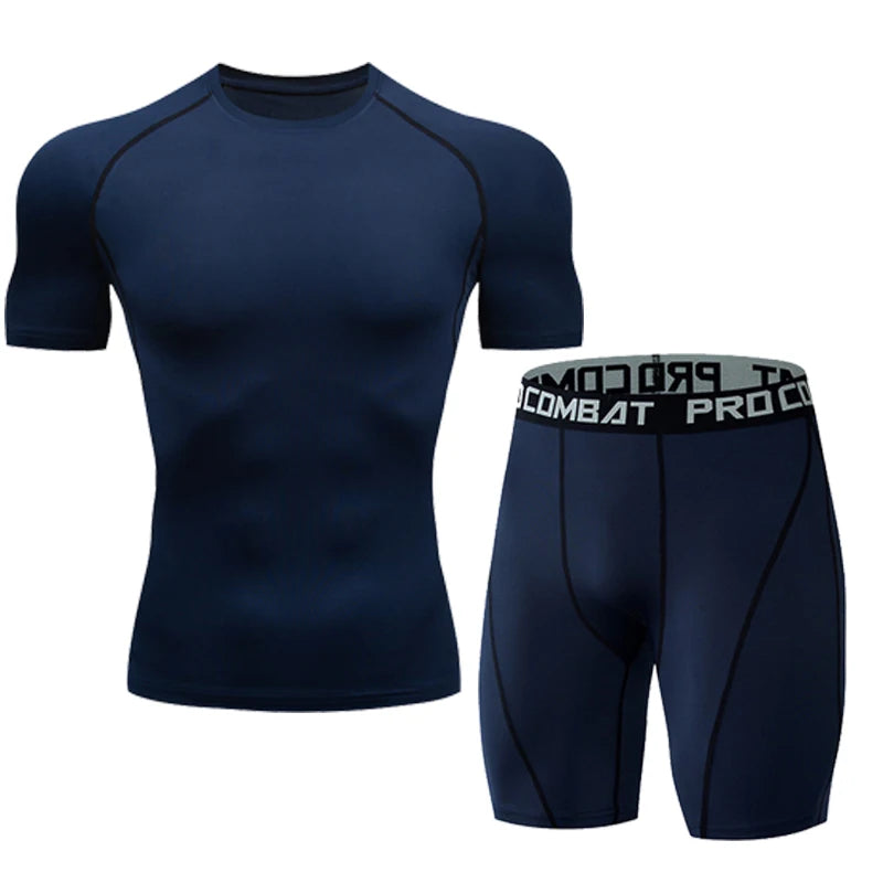 2026 Men's Quick Drying Running Sets Breathable Hiking  T-Shirt Short Soft Elasticity Gym Fitness Suits Outdoor Sports Male Sets