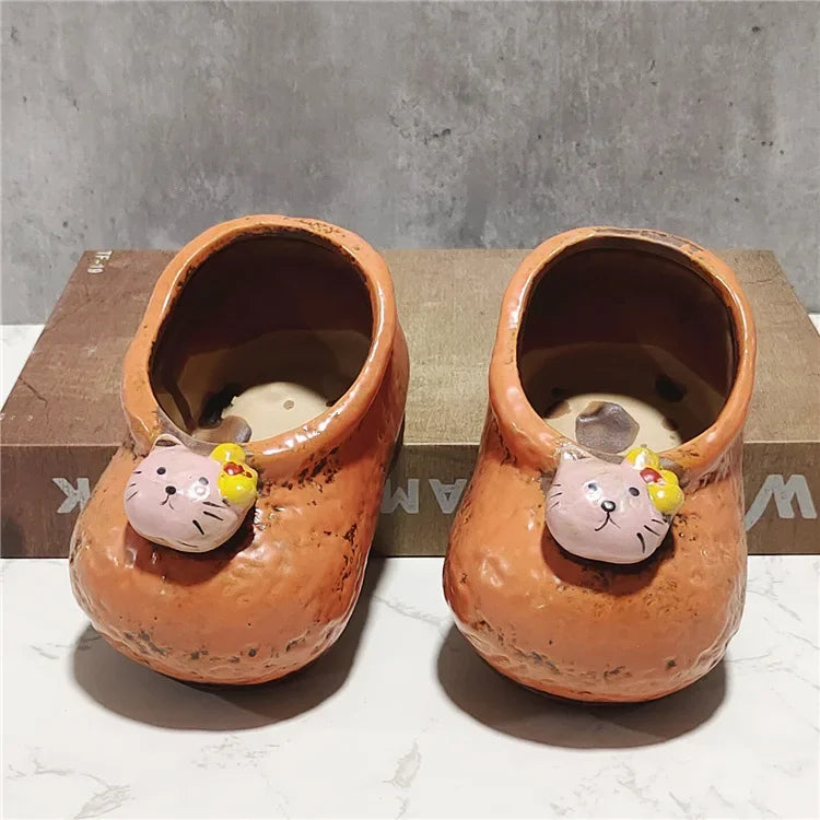 Living Room Decoration, Coarse Ceramic Vases, Hand-painted Cute Shoe Flower Pots, Indoor Balcony Succulent Plant Flower Pots