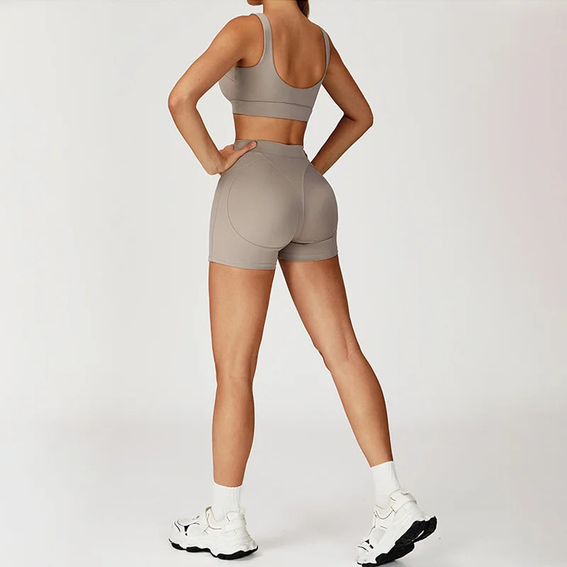 TRY TO BN Yoga Shorts Sets Women's Tracksuit Sports Bras Fitness Sportswear Workout Running Two Pieces Shorts Suits Gym Clothing