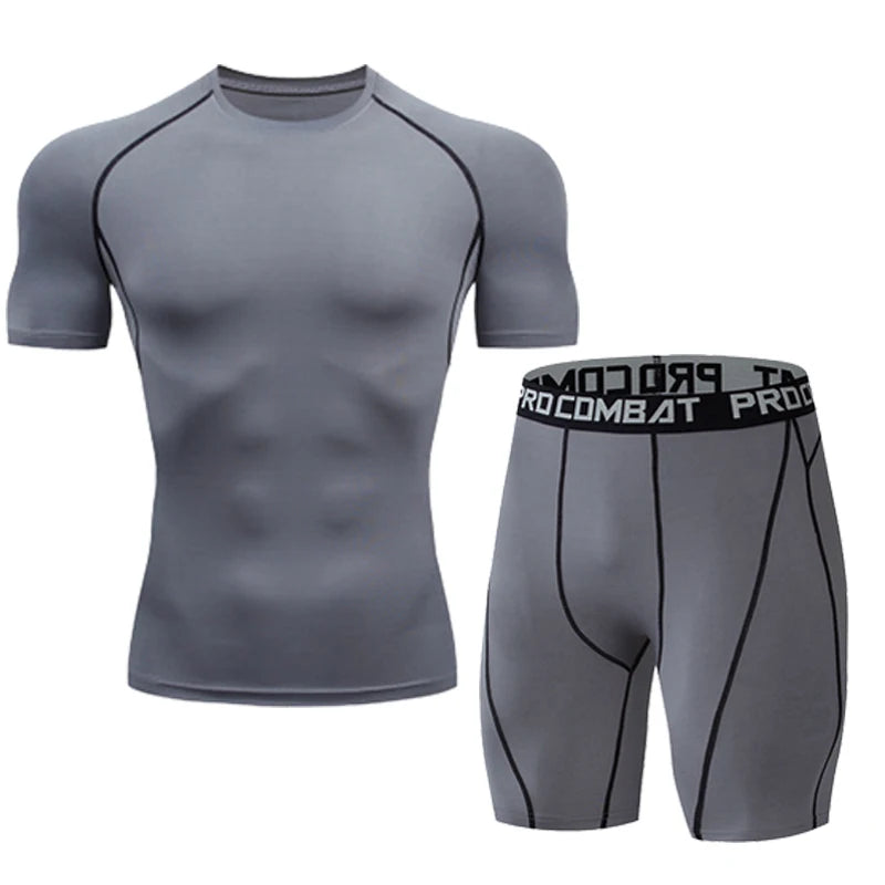 2026 Men's Quick Drying Running Sets Breathable Hiking  T-Shirt Short Soft Elasticity Gym Fitness Suits Outdoor Sports Male Sets