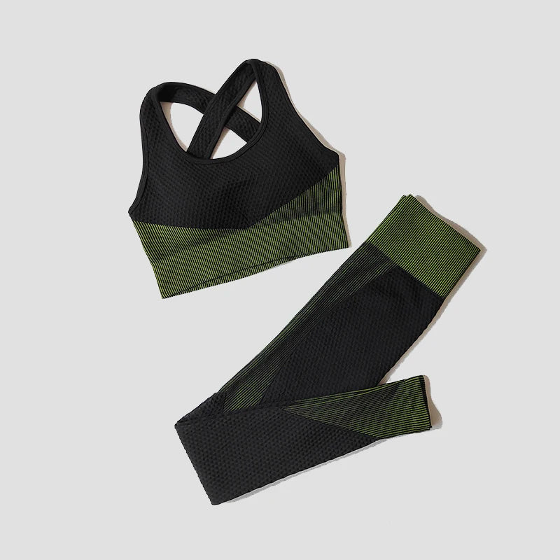 2/3Pcs Women Yoga Suit Seamless Knitted Yoga Pants Leggings Clothing Zipper Long Sleeve Crop Top Fitness Wear Sportswear Gym Set