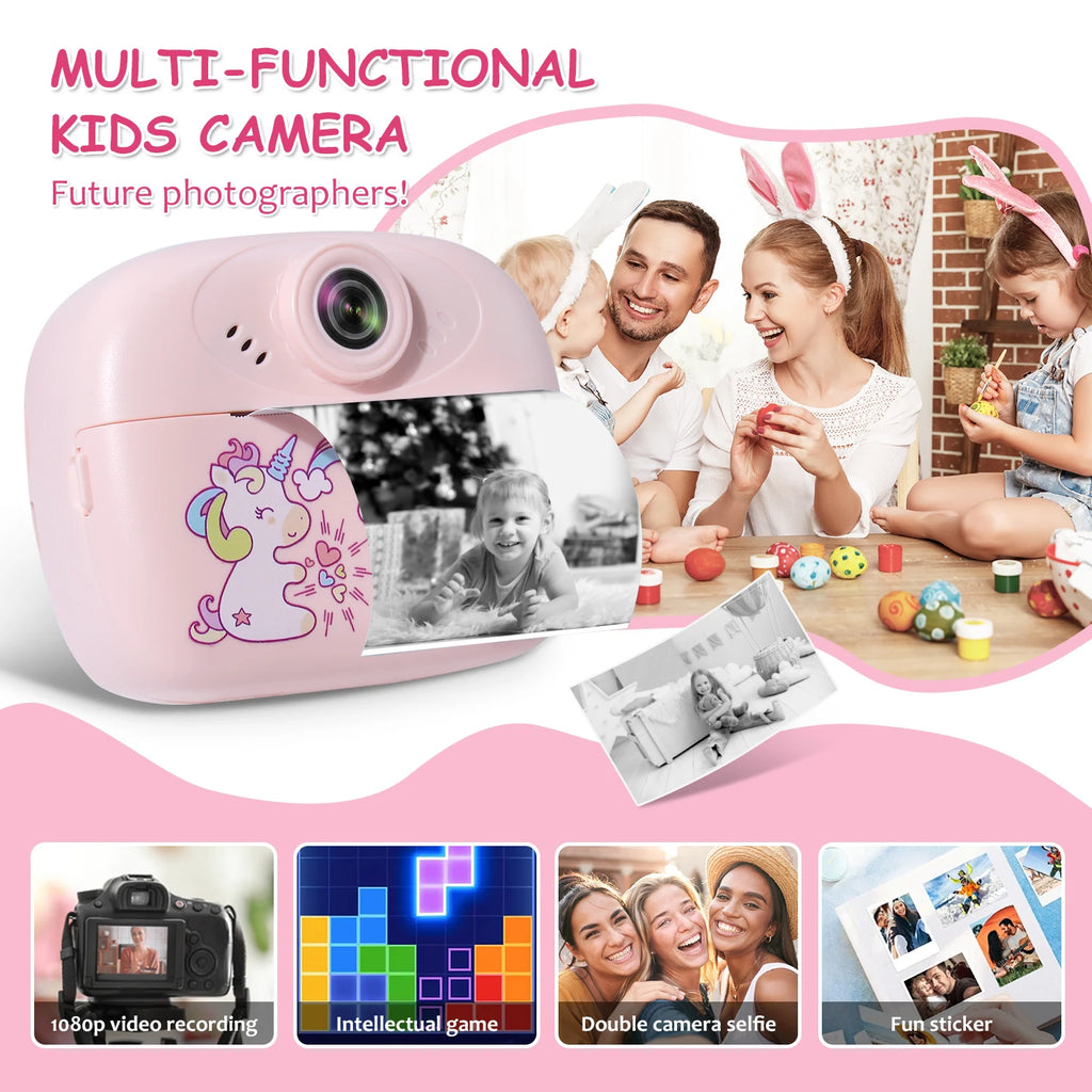 Children's mini thermal print camera instant print photo support recording video suitable for children's Halloween gifts