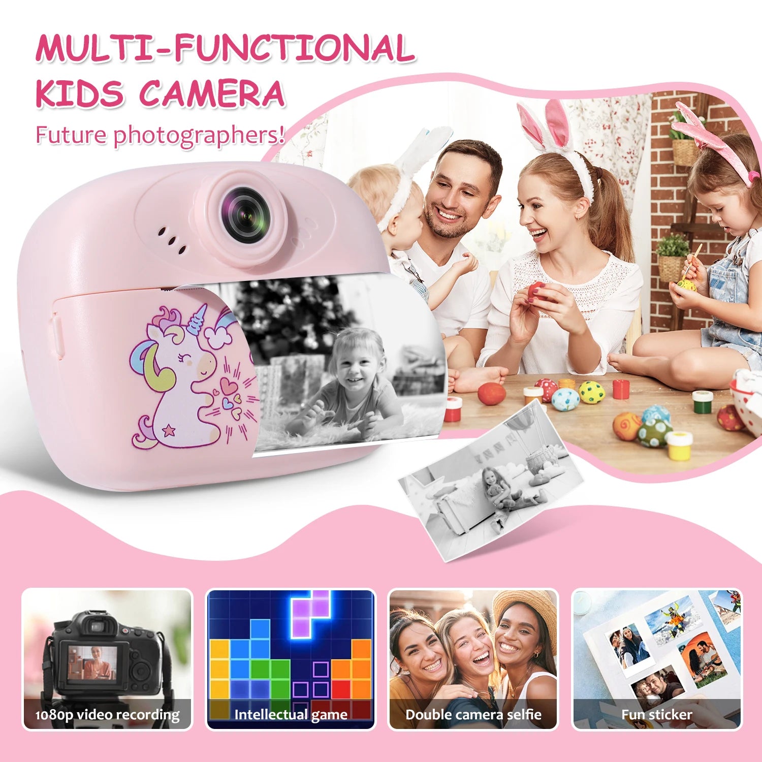 Children's mini thermal print camera instant print photo support recording video suitable for children's Halloween gifts