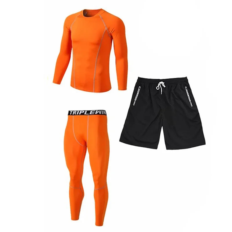 Men Long Sleeve Jogging Jersey Male GYM Fitness Tee Leggings Short Sport Running Set Skiing Basketball Football Clothes Suit B36