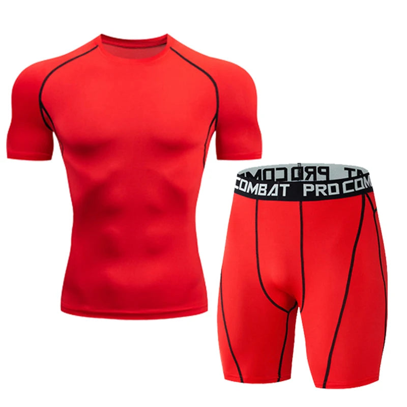2026 Men's Quick Drying Running Sets Breathable Hiking  T-Shirt Short Soft Elasticity Gym Fitness Suits Outdoor Sports Male Sets