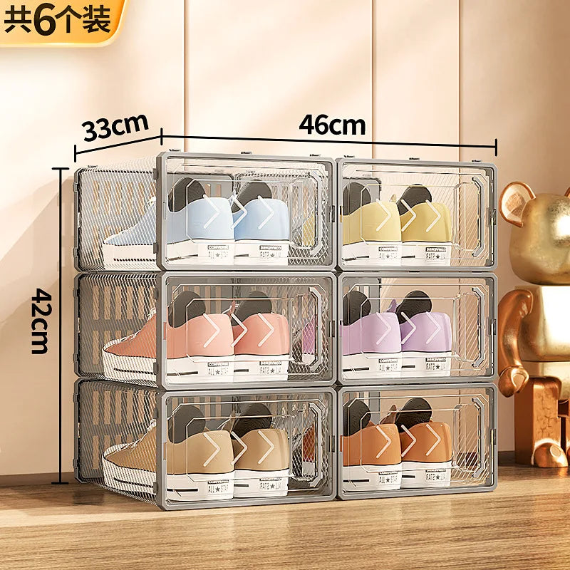 6Pcs/Set Transparent Shoe Box Living Room Shoe Cabinet Multi-Functional Storage Sneakers High Heels Storage Organizer