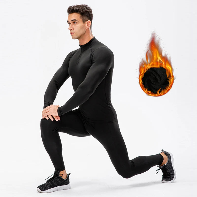 2 Pcs/Set Men's Velvet Tracksuit Fitness Sports Suit Gym Clothes Running Training Jogging Suit Thermal Underwear Male Sportswear
