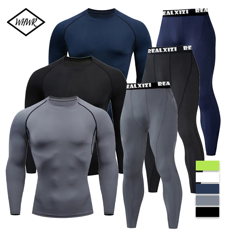 Men's Running Set Gym Jogging Thermo underwear XXXL Two piece skin Compression Fitness Sports rashgard Male Quick dry Track suit