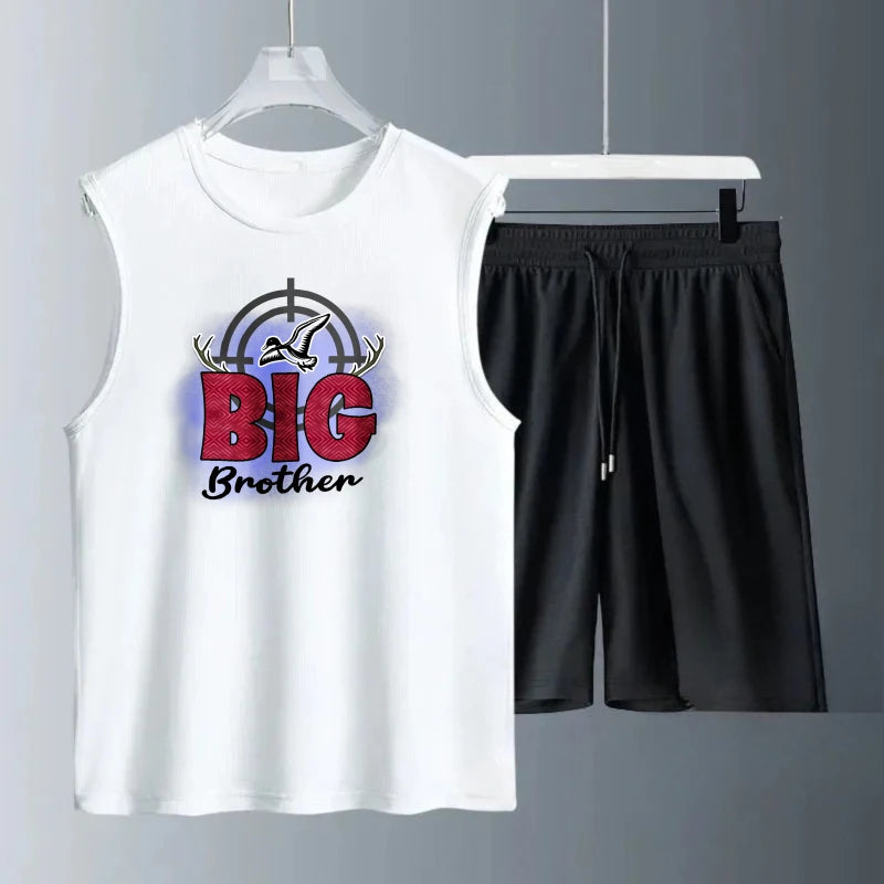 Men's vest suit Summer sleeveless printed Big Brother tank  Tops + shorts  suit	tracksuit men y2k tracksuit Quick drying men's