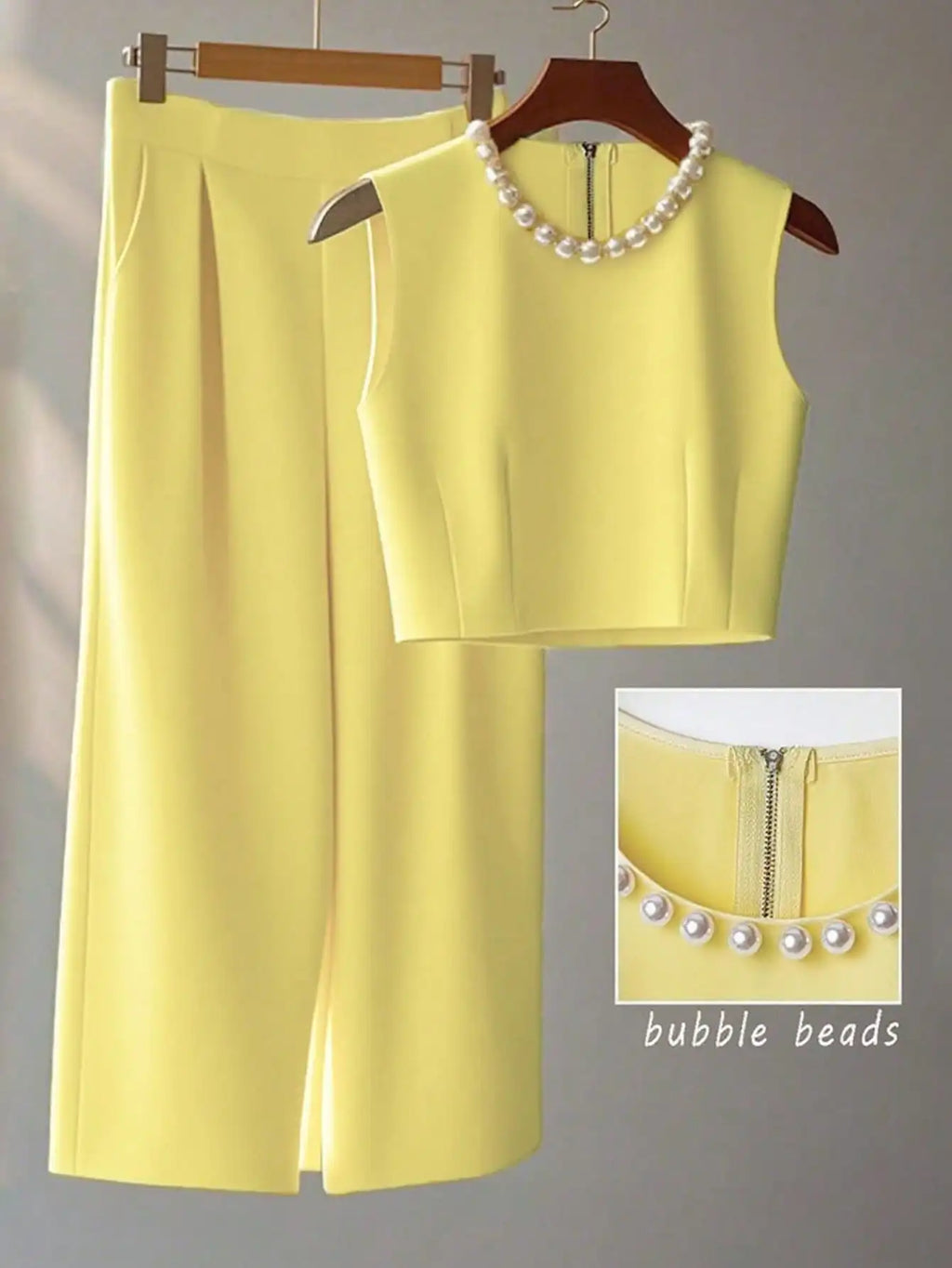 French High-Level Chic Three-Dimensional Beaded Sleeveless Tops Layered Wide-Leg Pants Trousers Summer Two Pieces Suits Ladies S