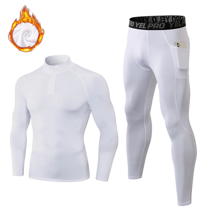 2 Pcs/Set Men's Velvet Tracksuit Fitness Sports Suit Gym Clothes Running Training Jogging Suit Thermal Underwear Male Sportswear