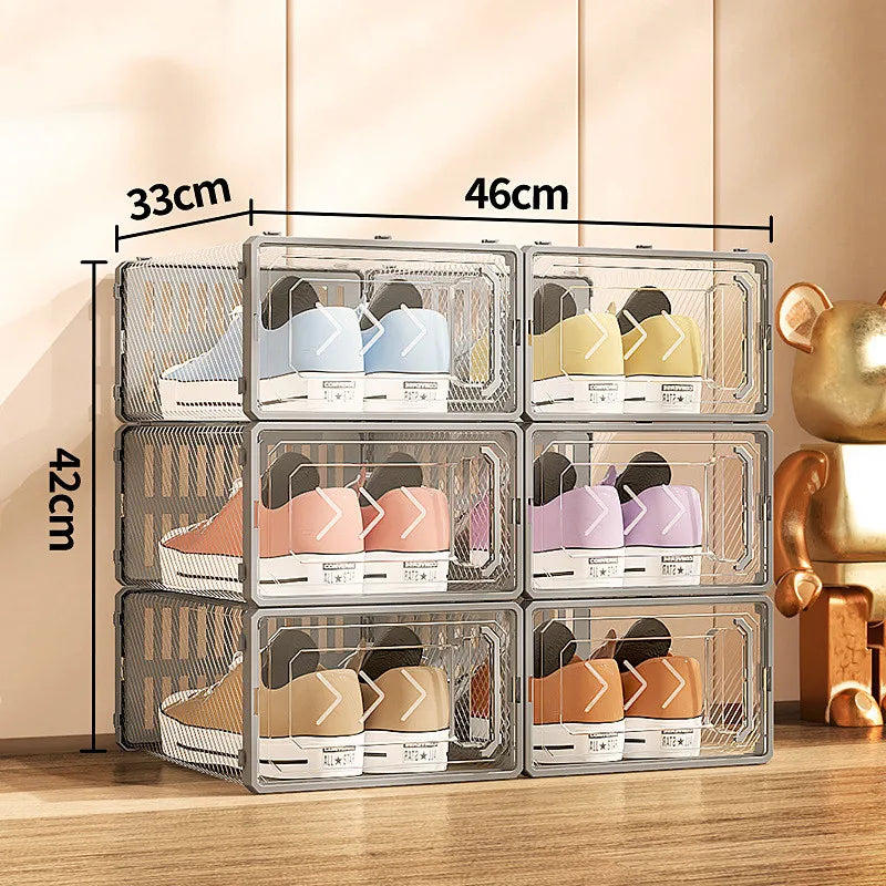 6Pcs/Set Transparent Shoe Box Living Room Shoe Cabinet Multi-Functional Storage Sneakers High Heels Storage Organizer