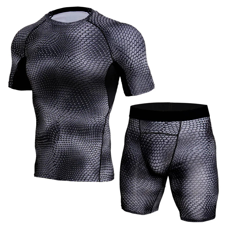 Men's Sports Suit male Quick dry Sportswear short sleeve T-Shirt Compression Clothing Fitness Training kit leggings Gym shorts