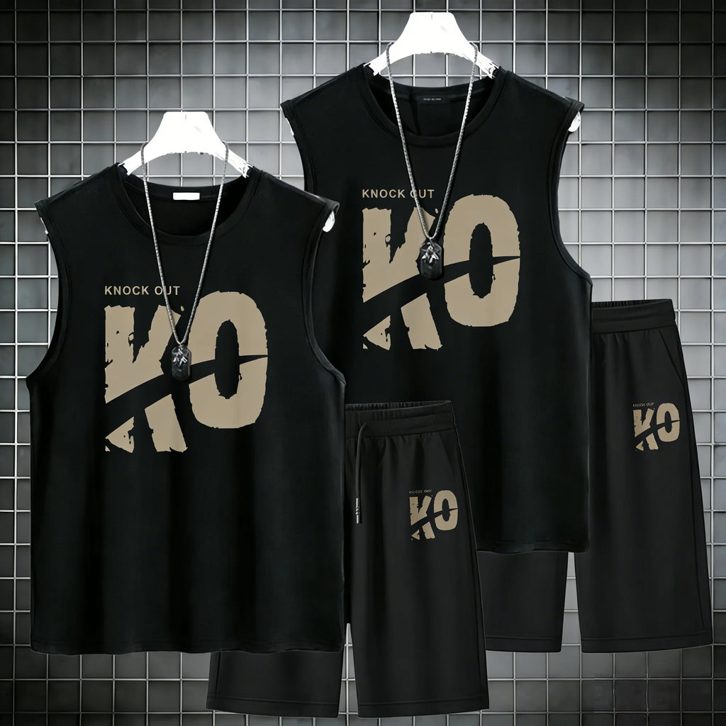 2Pcs 2026 Summer Men Clothing Harajuku Breathable fashion Sportswear Basketball suit casual short-sleeved T-shirt+shorts 2-piece