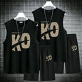 2Pcs 2026 Summer Men Clothing Harajuku Breathable fashion Sportswear Basketball suit casual short-sleeved T-shirt+shorts 2-piece