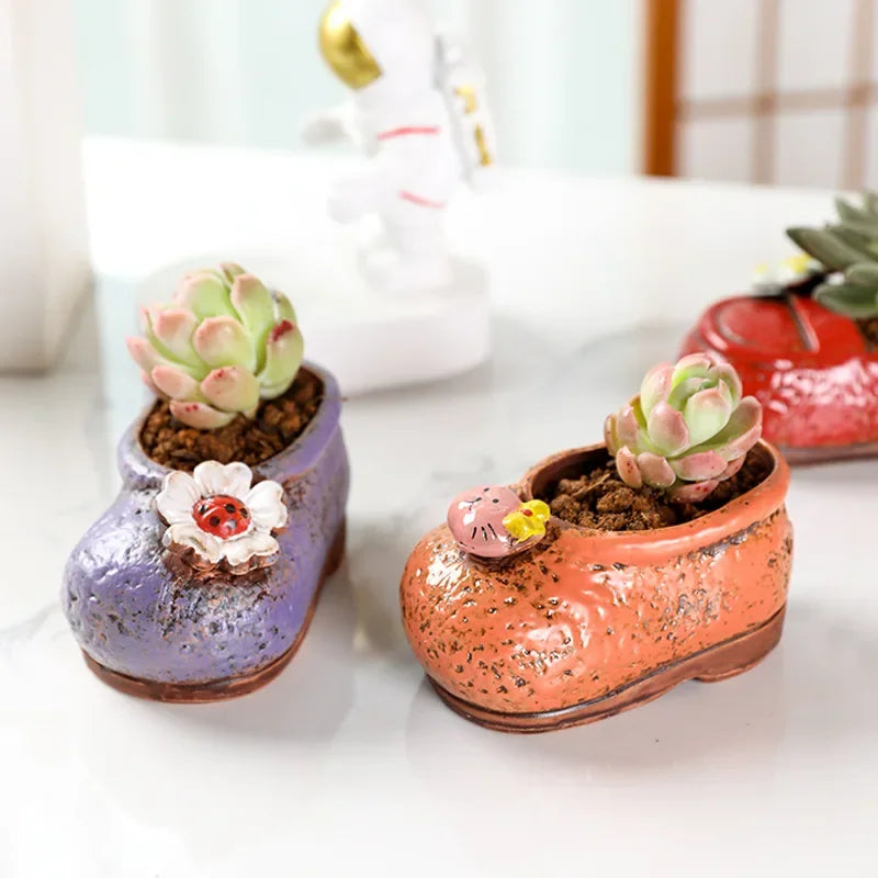 Living Room Decoration, Coarse Ceramic Vases, Hand-painted Cute Shoe Flower Pots, Indoor Balcony Succulent Plant Flower Pots