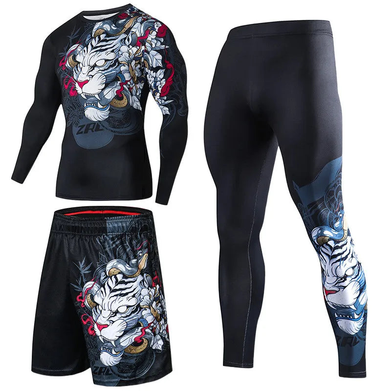 Men Long Sleeve Boxing Jersey Male GYM Fitness Tee Leggings Short Sport Running Set Skiing Basketball Football Clothes Suit D809