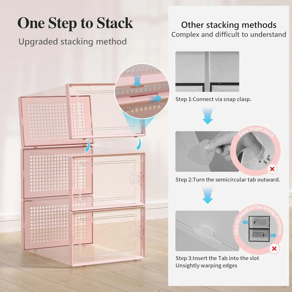 X-Large Shoe Storage Boxes Organizers Clear Plastic Stackable 12 Pack, Shoe Rack & Holder Substitute, Sneaker Containers, Toy St