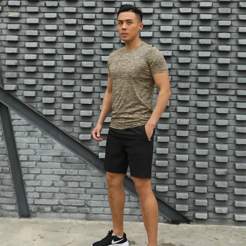 Plain Nylon Male T Shirt Short Sets Sports Suits Gym Sportswear Aesthetic 2 Piece Outfit Outfits Chic Elastic Men's Shorts Set