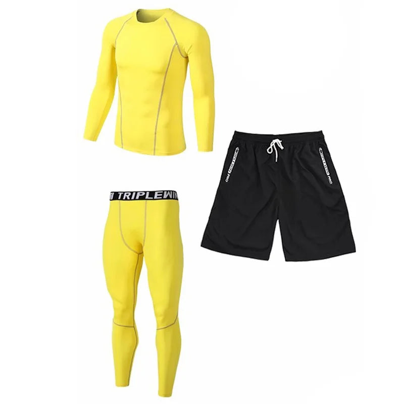 Men Long Sleeve Jogging Jersey Male GYM Fitness Tee Leggings Short Sport Running Set Skiing Basketball Football Clothes Suit B36