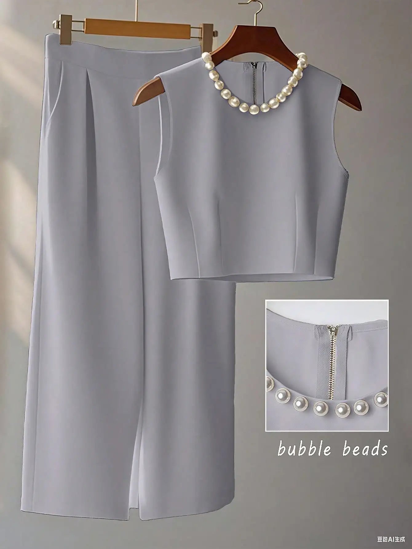French High-Level Chic Three-Dimensional Beaded Sleeveless Tops Layered Wide-Leg Pants Trousers Summer Two Pieces Suits Ladies S