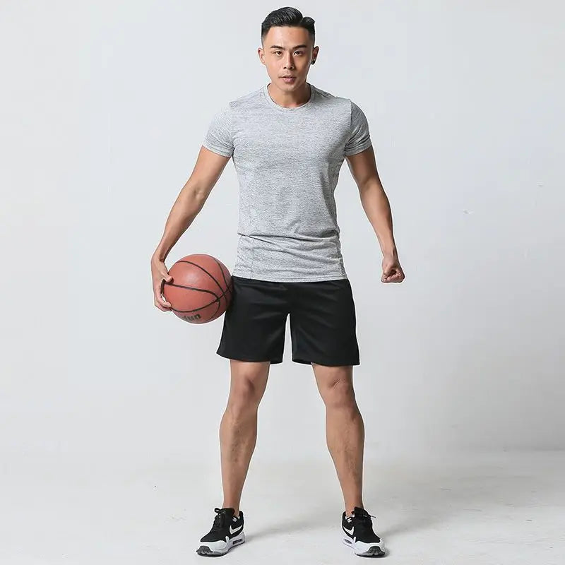 Plain Nylon Male T Shirt Short Sets Sports Suits Gym Sportswear Aesthetic 2 Piece Outfit Outfits Chic Elastic Men's Shorts Set