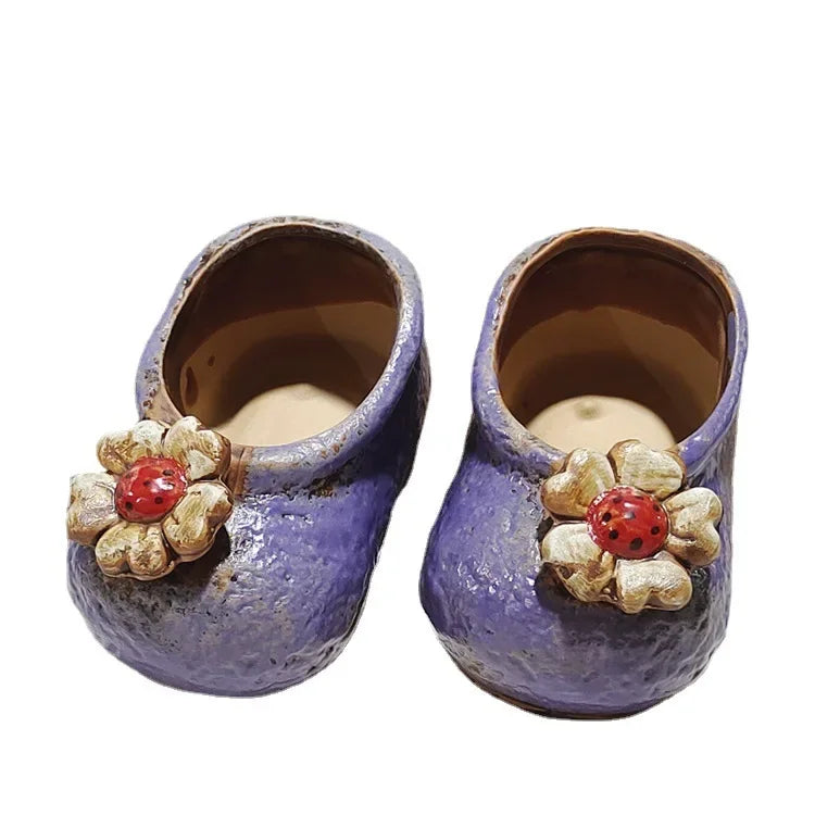 Living Room Decoration, Coarse Ceramic Vases, Hand-painted Cute Shoe Flower Pots, Indoor Balcony Succulent Plant Flower Pots