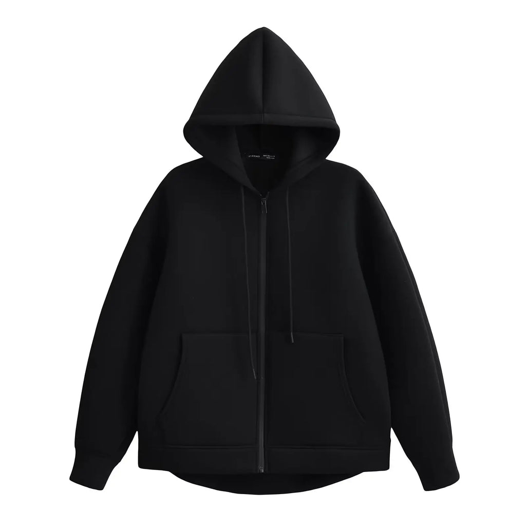 HH Autumn Women Gray Jacket With Hood Long Sleeve Big Pocket Zipper Jacket Coat Woman Loose Casual Outerwear Coat Tops