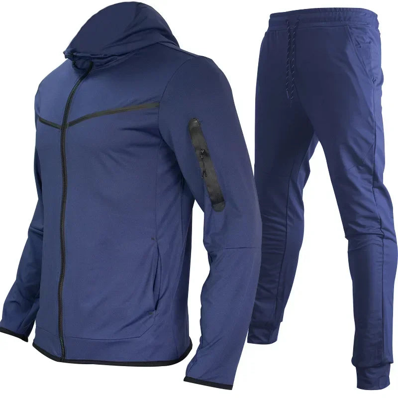 Autumn Men's Hooded Running Sets Patchwork Casual Tracksuits Zipper Jacket+Pants 2Pcs Sets Male Slim Gym Sportswear Jogging Suit