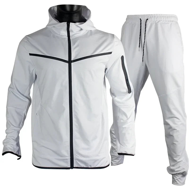 Autumn Men's Hooded Running Sets Patchwork Casual Tracksuits Zipper Jacket+Pants 2Pcs Sets Male Slim Gym Sportswear Jogging Suit