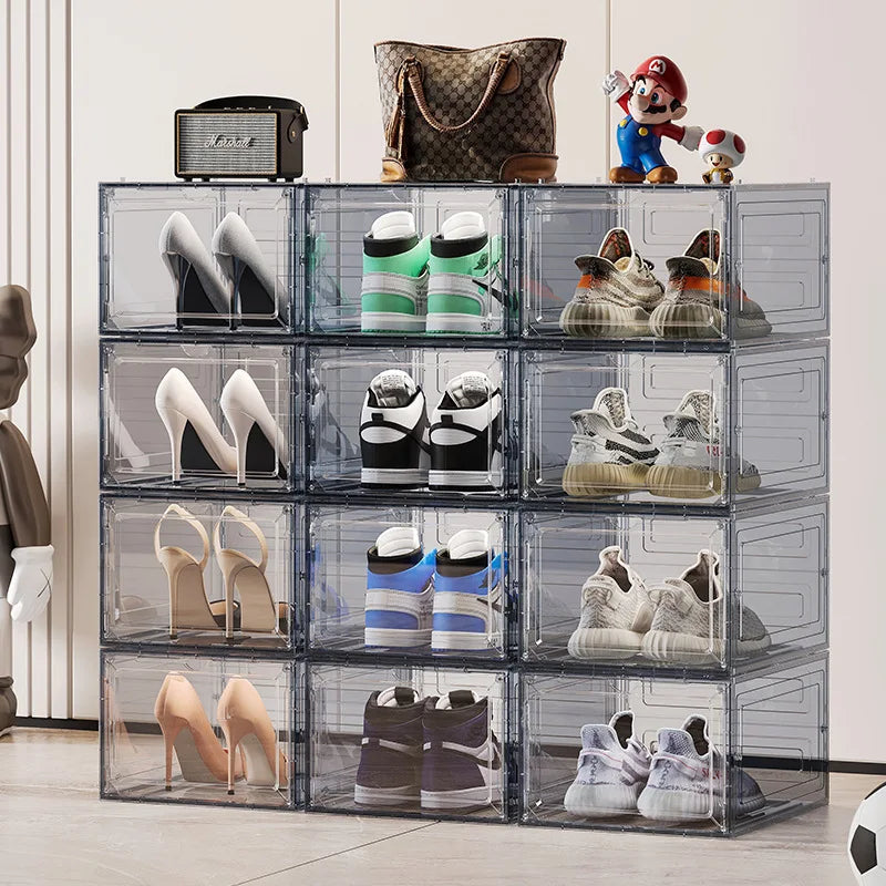 Thickened Side-Open Shoe Box Storage Box Transparent Sneaker Storage Cabinet Space Saving Plastic Anti-Oxidation Foldable