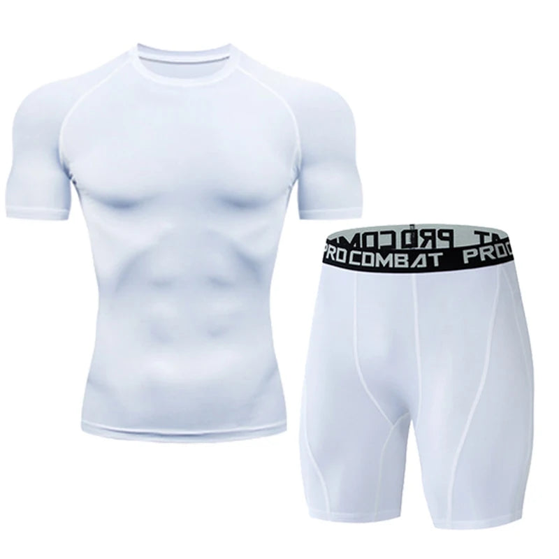 2026 Men's Quick Drying Running Sets Breathable Hiking  T-Shirt Short Soft Elasticity Gym Fitness Suits Outdoor Sports Male Sets