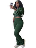 2025 Trendy Women Clothes Contrast Color Tracksuit Zip Crop Jacket and High Waist Flare Pants Suit Sports Gym 2 Two Piece Set