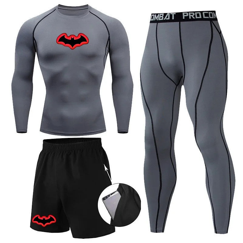 Men's 3-Piece Running Gym Outfit Quick-Dry Compression Wear for Morning/Evening Runs and Training in Spring and Autumn