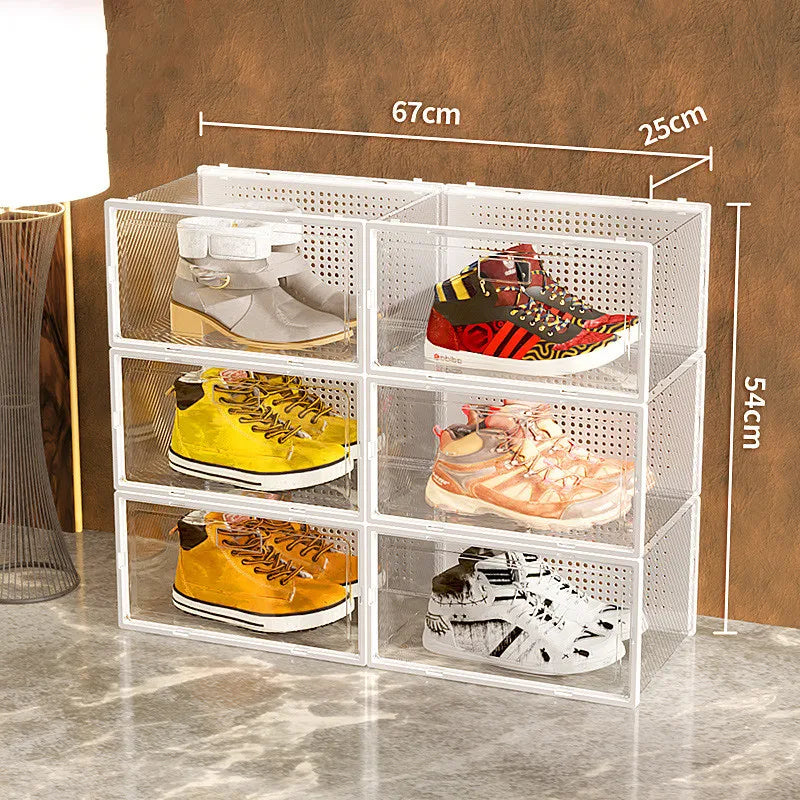 6Pcs/Set Transparent Shoe Box Living Room Shoe Cabinet Multi-Functional Storage Sneakers High Heels Storage Organizer