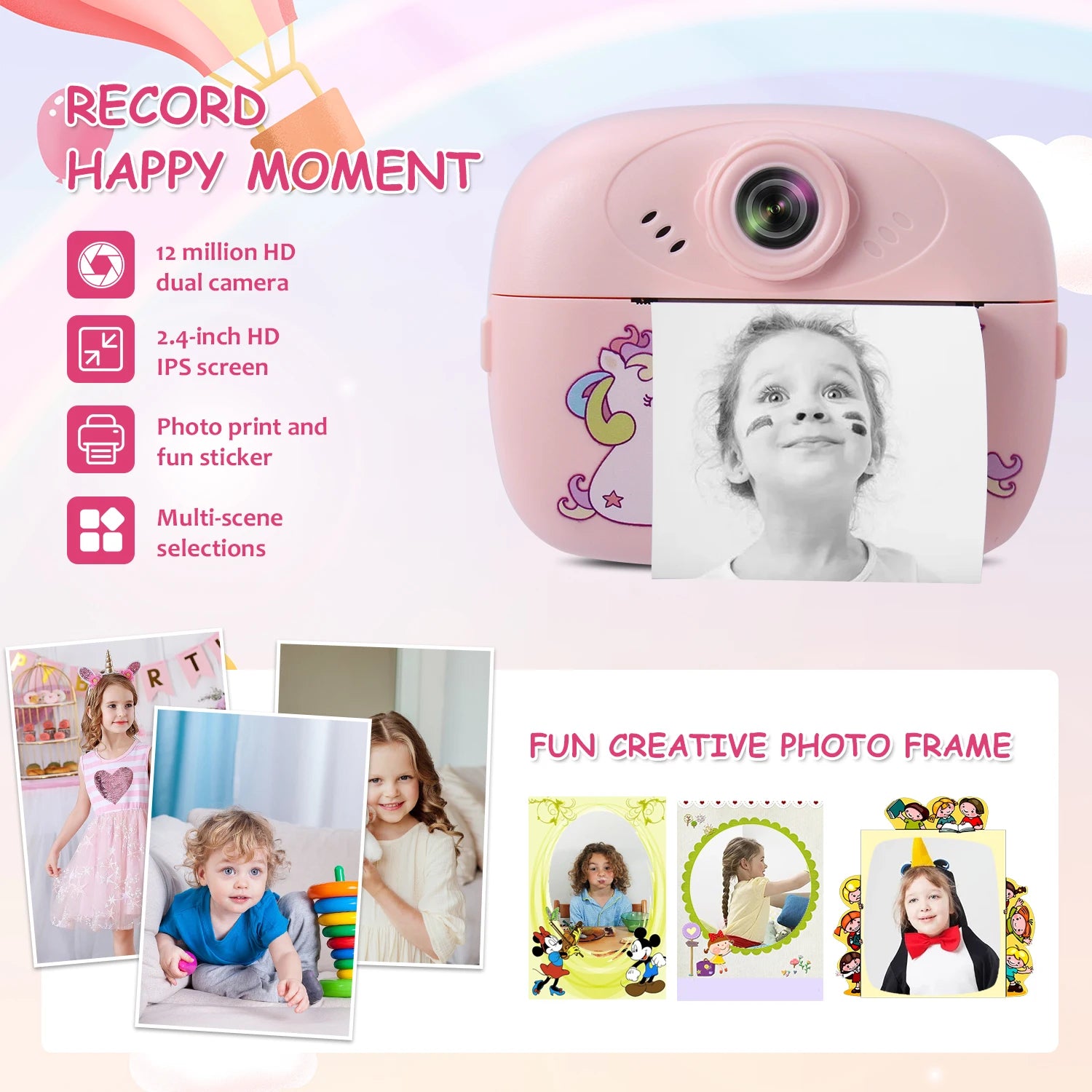Children's mini thermal print camera instant print photo support recording video suitable for children's Halloween gifts