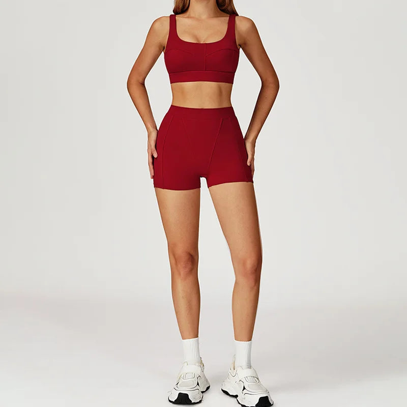 TRY TO BN Yoga Shorts Sets Women's Tracksuit Sports Bras Fitness Sportswear Workout Running Two Pieces Shorts Suits Gym Clothing