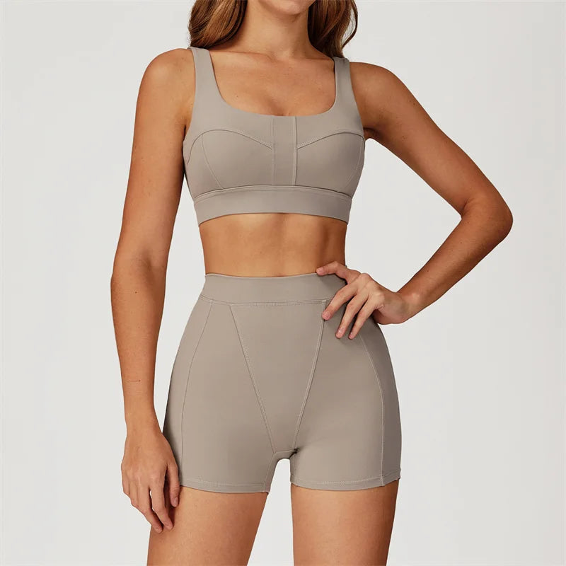 TRY TO BN Yoga Shorts Sets Women's Tracksuit Sports Bras Fitness Sportswear Workout Running Two Pieces Shorts Suits Gym Clothing