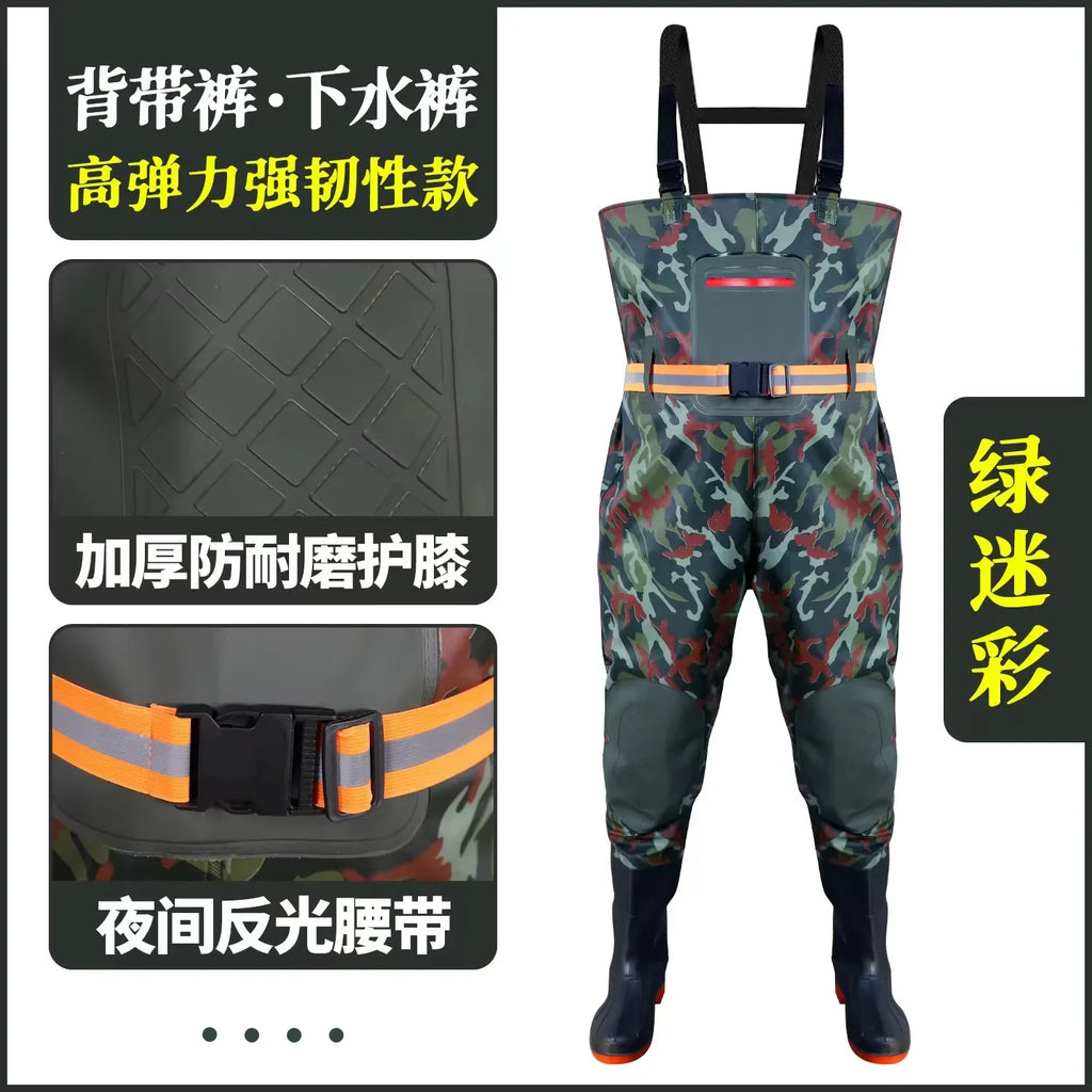Thickened Underwater Pants Rain Pants with Rain Shoes Full Body One-piece Waterproof Clothing Catching The Sea Equipment