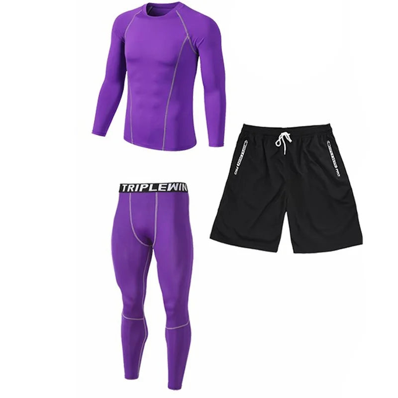 Men Long Sleeve Jogging Jersey Male GYM Fitness Tee Leggings Short Sport Running Set Skiing Basketball Football Clothes Suit B36