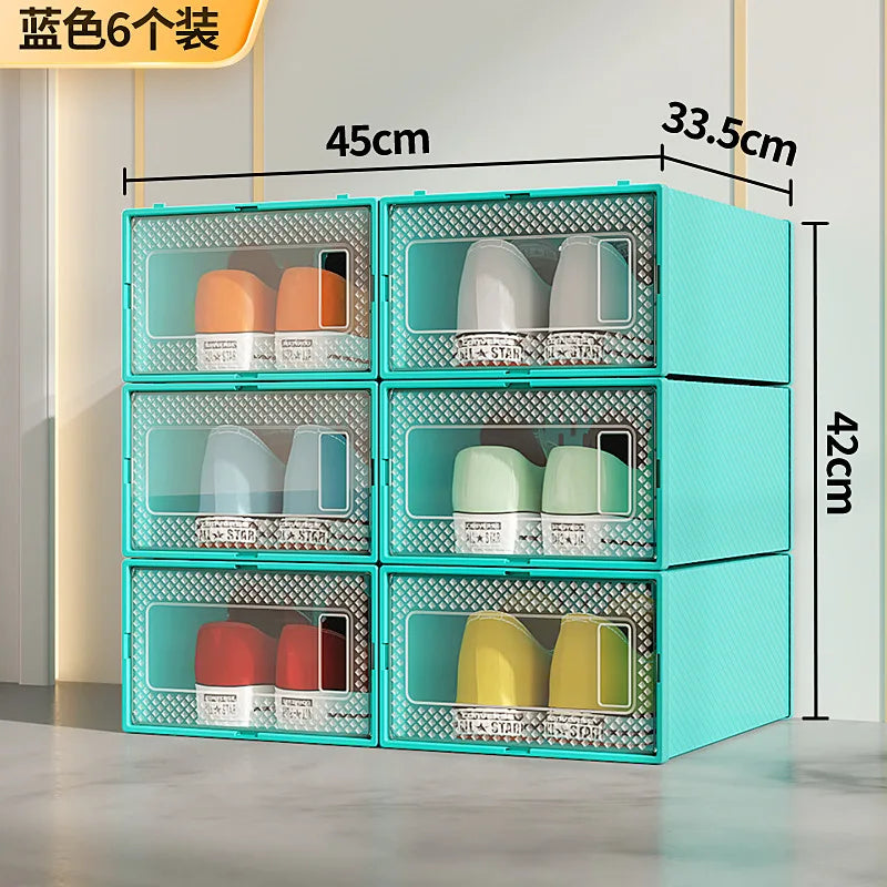 6Pcs/Set Transparent Shoe Box Living Room Shoe Cabinet Multi-Functional Storage Sneakers High Heels Storage Organizer