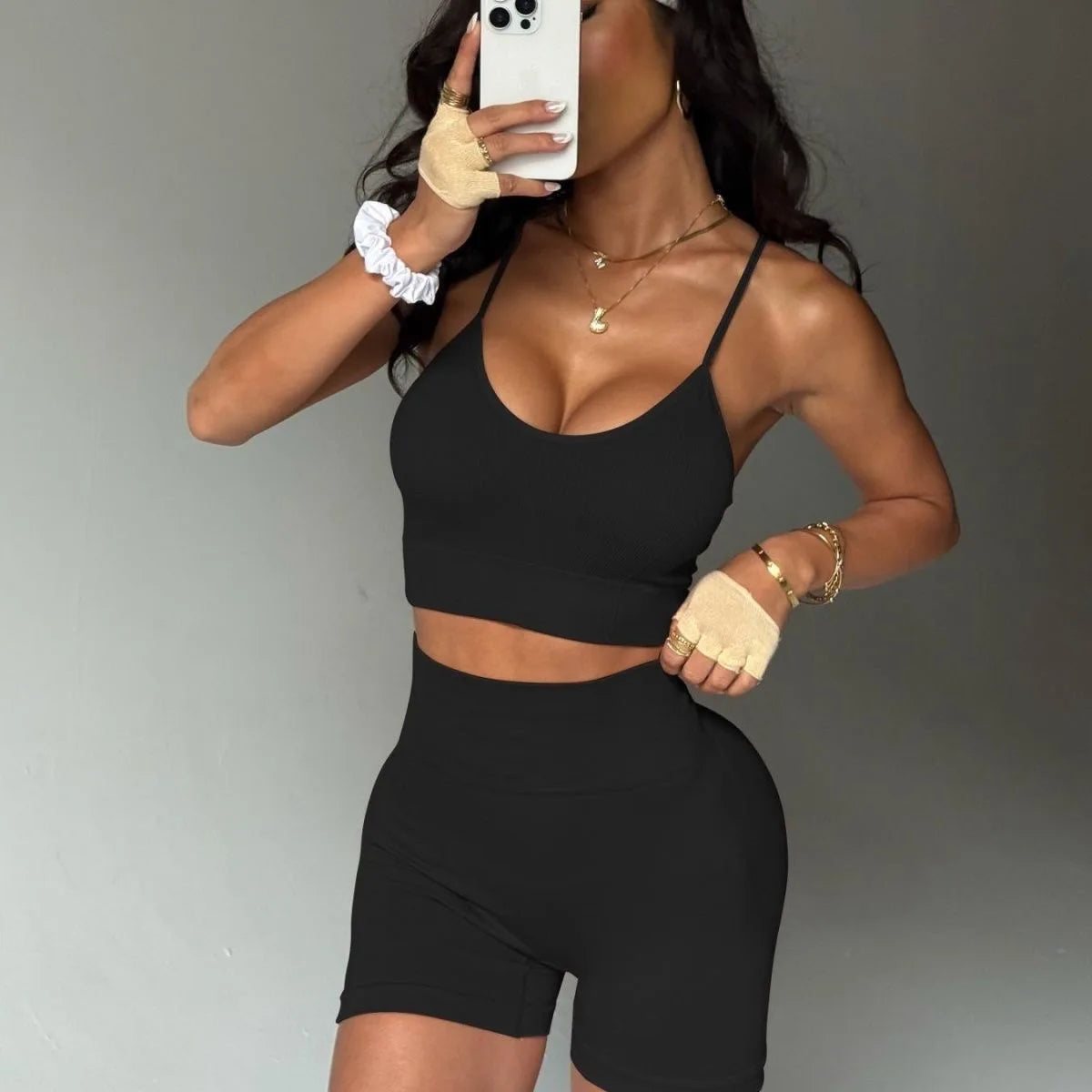 Women Outdoor Sports Sets Cross Bandage Bra Shorts Gym Biker Running Training Yoga Suits Tops Short Leggins Fitness Tights