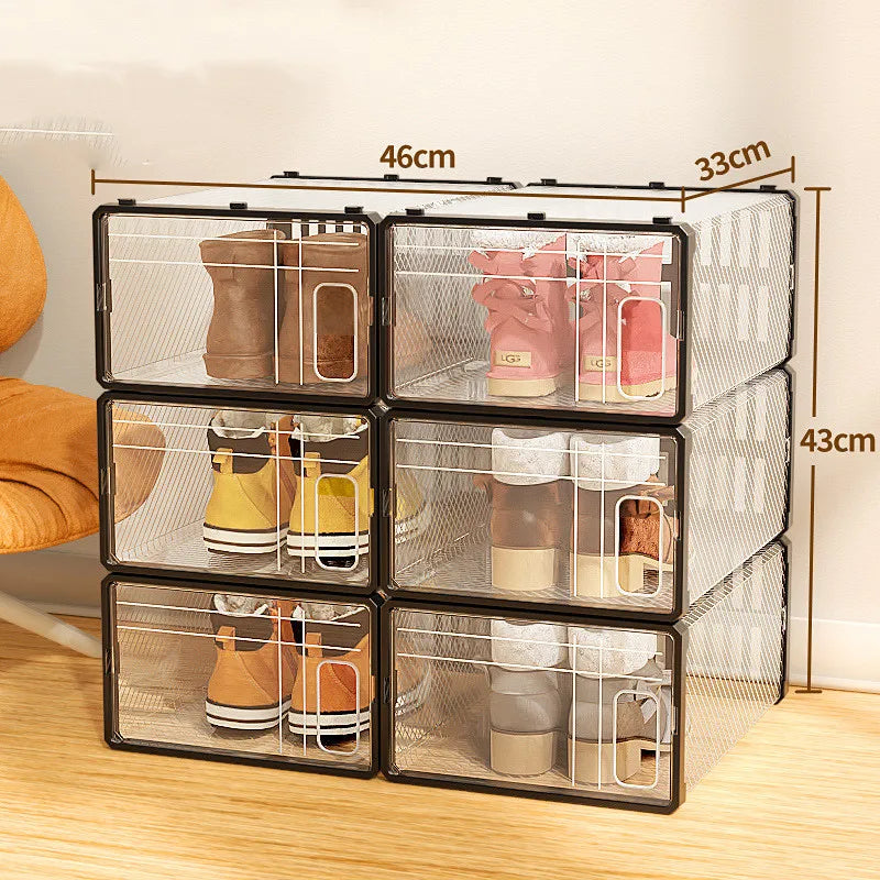 6Pcs/Set Transparent Shoe Box Living Room Shoe Cabinet Multi-Functional Storage Sneakers High Heels Storage Organizer